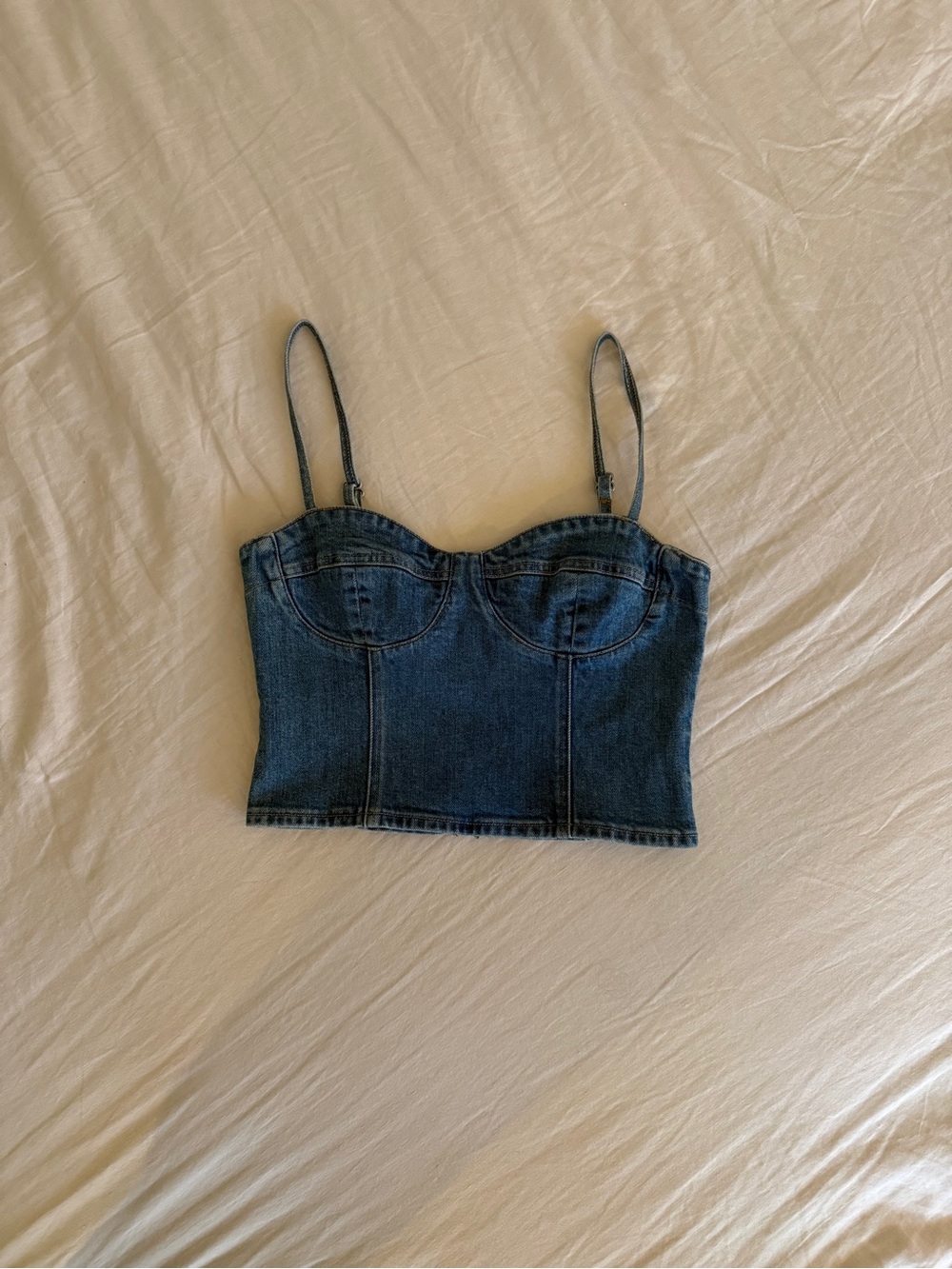 Denim Forum Dark Blue Zip-Front Cropped Bustier